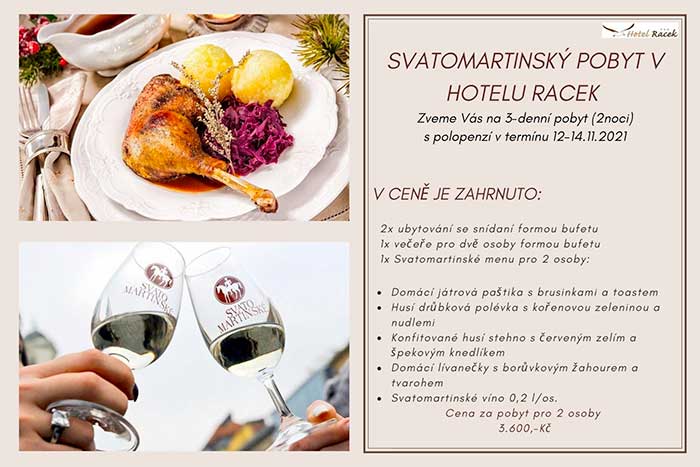 Svatomartinský pobyt v Hotelu Racek Černá v Pošumaví - Zveme Vás na 3 denní pobyt (2 noci) s polopenzí za zvýhodněnou cenu v termínu 12. - 14. 11. 2021